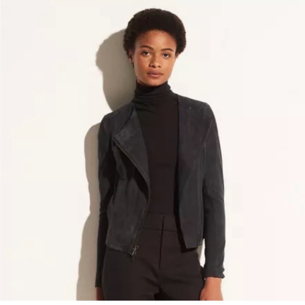Vince Black Leather Jacket Draped Shawl Collar